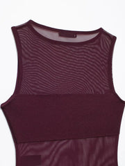 Maroon sleeveless top with mesh back on a white background