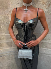Sequin corset crop top and maxi skirt set