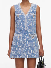 Denim tweed V-neck sleeveless mini dress