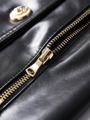 Black Faux Leather Trench Coat with Gold Buttons