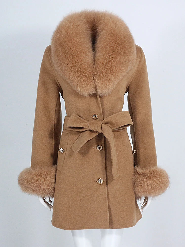 Brown coat with fur collar and cuffs on a white background