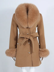 Brown coat with fur collar and cuffs on a white background