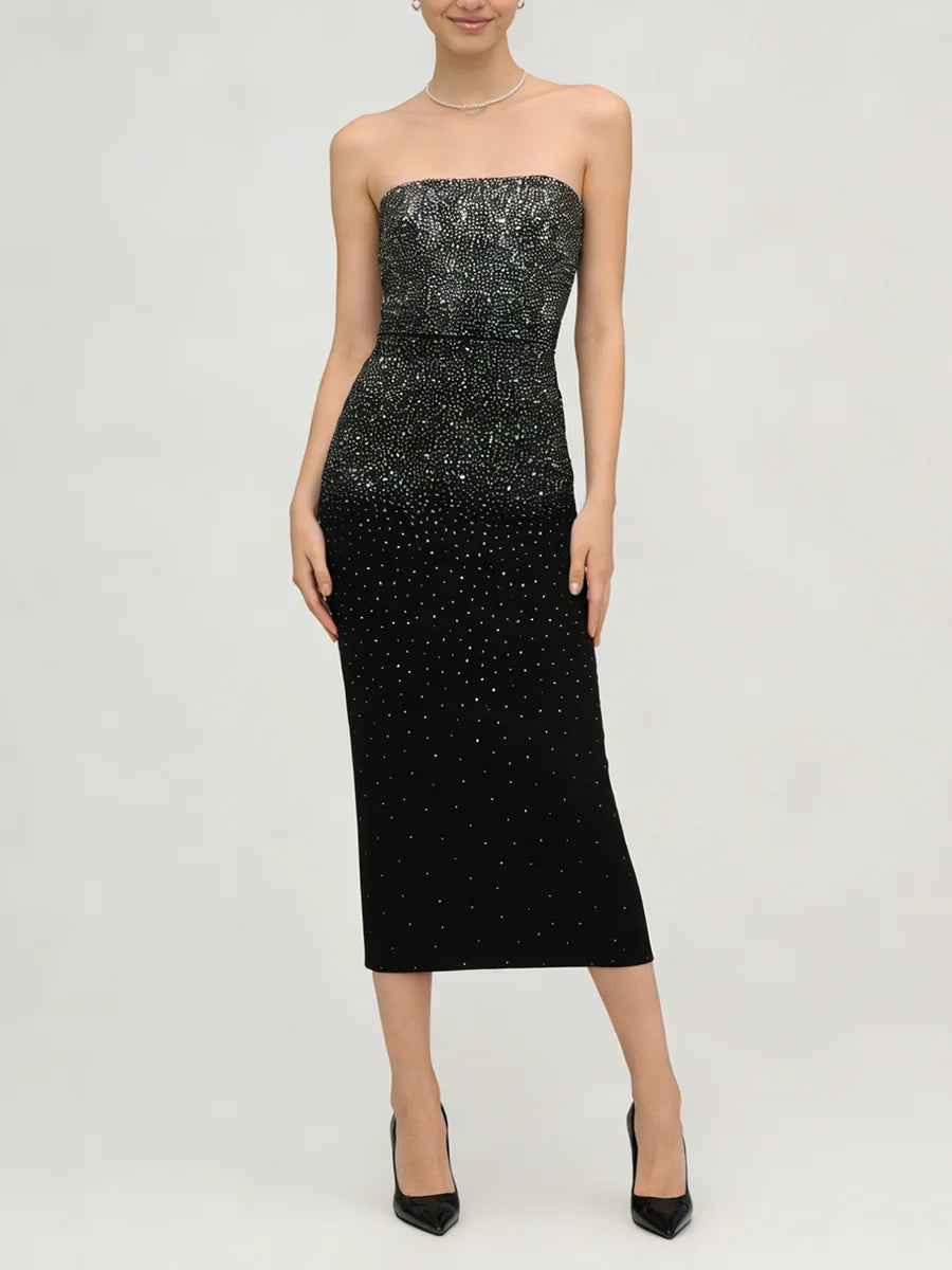 Strapless beaded midi dress
