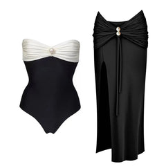 Banded Pearl Swimsuit and Skirt Set