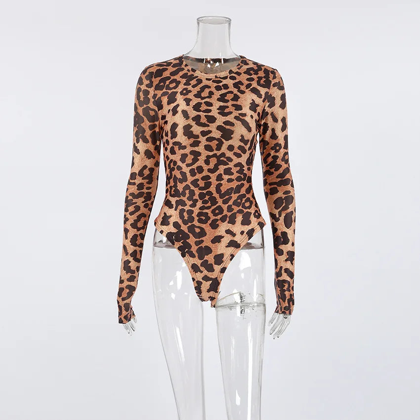 Leopard print long-sleeve top on a mannequin against a white background