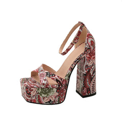 Floral Print Platform Block Heel Sandals