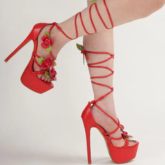 Red Crisscross Straps Platform High-heeled Sandals