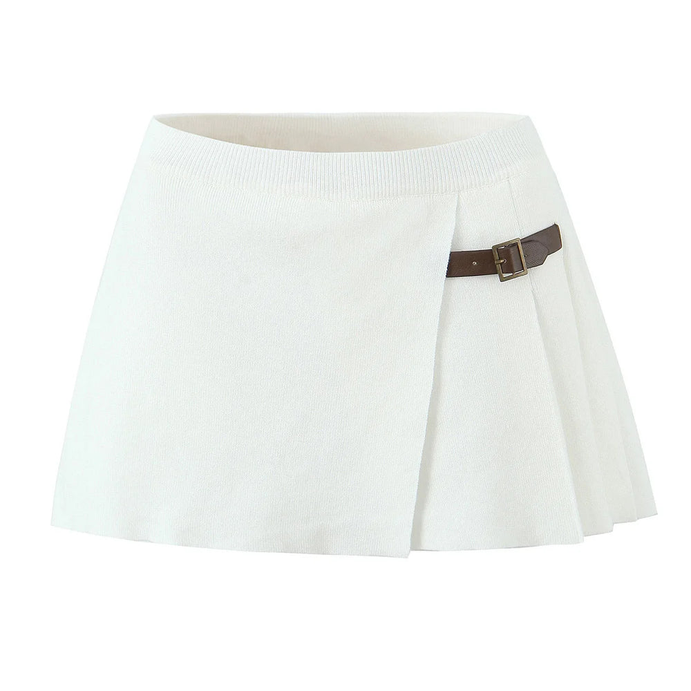 White skirt with a brown belt on a white background
