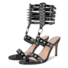 Studded Rivet Ankle Strap Stiletto Thin High Heel