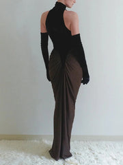 Ruched Draped Turtleneck Maxi Dress
