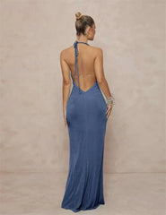 Velvet Plunging Halter Drape Gown
