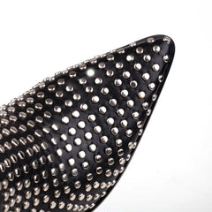 Studded Pointed Toe Block Heel Ankle Boots