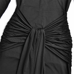 Long Sleeve Turtleneck Drape Tie Up Waist Detail Maxi Dress