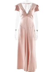 Satin Open Back Tie Up Short Sleeve Maxi Dress