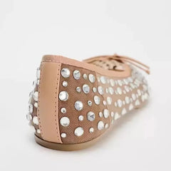 Crystal Embellished Mesh Ballet Flats