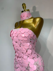 Strapless sequined form-fitting floor-length gown detail