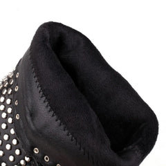Studded Pointed Toe Block Heel Ankle Boots