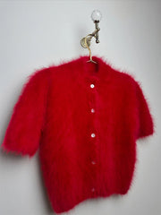 Mock Neck Puff Sleeve Fuzzy Top