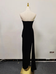 Strapless Boning Sheer Patchwork Slit Maxi Dress