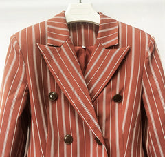 Double Breasted Striped Blazer Wide Leg Pants Suit