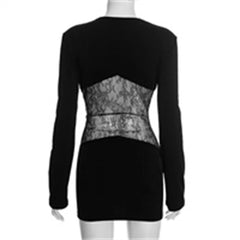 Lace Waist Cutout Long Sleeve Mini Dress