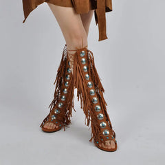Fringed Gladiator Open Toe Flat Sandals