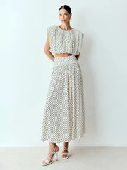 Polka Dot Sleeveless Crop Top and Maxi Skirt Set