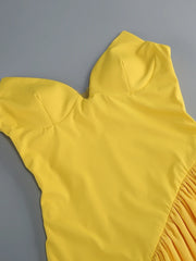 Yellow Ruffled Frill Hem Pearl Strapless Midi Dress