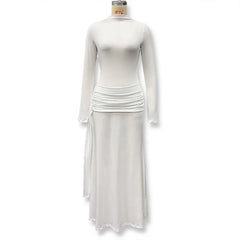 Turtleneck Draped Long Sleeve Maxi Dress