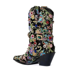 Embroidered Pointed Toe Boots