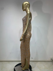 Rhinestone Mesh Embellished Spaghetti Strap Maxi Dress