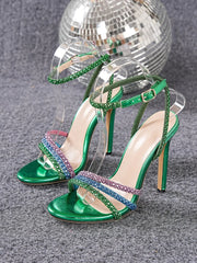Rhinestone Ankle Strap Stiletto Heel Sandals