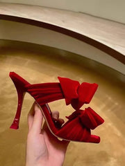 Pink Velvet Bow Stiletto Mules