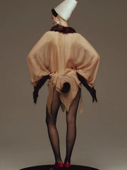 Brown Sheer Fur Trim Wrap Mini Dress