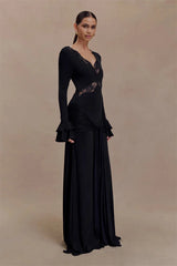 Lace Trim Flare Sleeve Maxi Dress