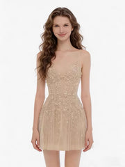 Floral Embellished V-Neck Mini Dress Front View