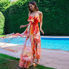 Abstract Print Ruffled Swimwear Set