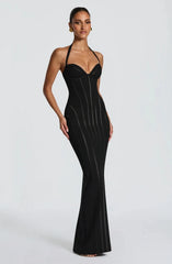 Halter Neck Corset Boned Bodycon Maxi Dress