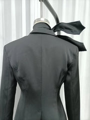 Black Bow Scarf Collar Hollow Out Lapel Collar Blazer