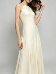 Halter Neck A-Line Maxi Dress with Pleated Skirt