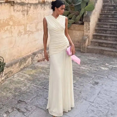 White Cross Neck Draped Maxi Dress