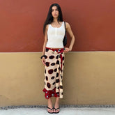Printed wrap midi skirt with spot pattern