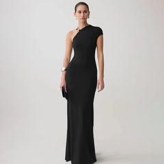 One Shoulder Cap Sleeve Maxi Dress