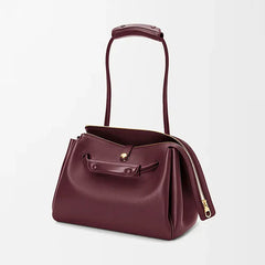 wine bordeaux structured leather shoulder bag with gold zipper