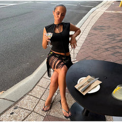 Embroidered Floral Fringe Mini Skirt