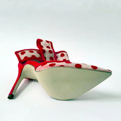 Red Polka Dot Mesh Bow Heels