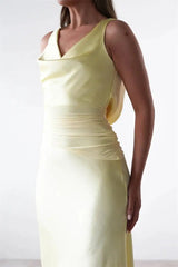 Ruched Cowl Neck Sleeveless Maxi Dress