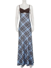 Plaid Lace Trim A-Line Maxi Dress