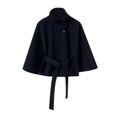 Stand Collar Belted Cape Coat