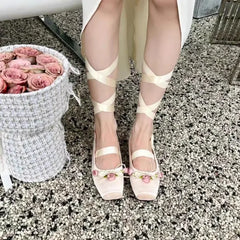 Floral Square Toe Flats
